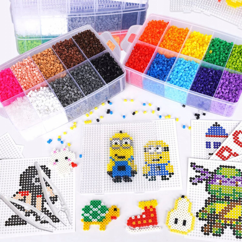 Set 24000 Margele de calcat NewEvo in 22 culori, 7 tampoane transparente de stivuire, 3 pandantive, 4 foi de calcat, 30 sabloane cu model, 4 pensete, o carte cu modele, Multicolor [5]