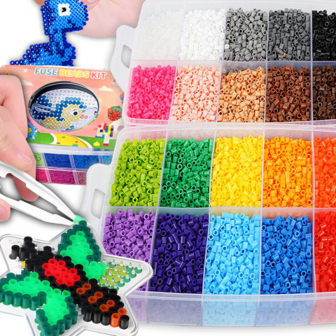 Set 24000 Margele de calcat NewEvo in 22 culori, 7 tampoane transparente de stivuire, 3 pandantive, 4 foi de calcat, 30 sabloane cu model, 4 pensete, o carte cu modele, Multicolor [8]