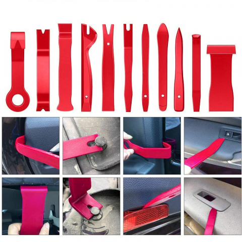 Set 43 piese demontare interior auto, NewEvo, Cu Husa Depozitare, Robust si durabil, Depozitare usoara, Rezistent la coroziune, Pentru usi, bord, audio, tapiterie si capitonaje, Negru Rosu [7]