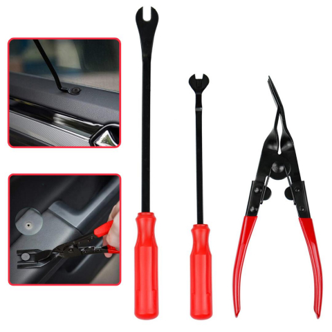 Set 43 piese demontare interior auto, NewEvo, Cu Husa Depozitare, Robust si durabil, Depozitare usoara, Rezistent la coroziune, Pentru usi, bord, audio, tapiterie si capitonaje, Negru Rosu [4]
