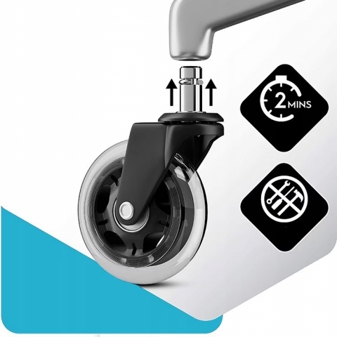 Set 5 roti de silicon, diametru 75mm, tija 11mm, pentru scaune de birou sau scaune de gaming, Negru [3]