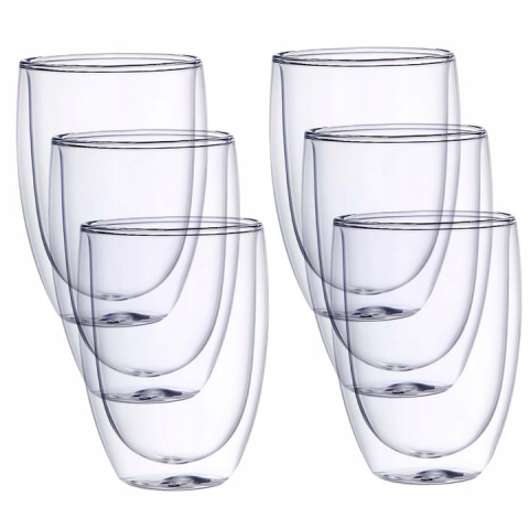 Pahare - Set 6 pahare cu pereti dubli NewEvo®, termorezistente, pentru cafea, ceai, cafe latte, cappuccino, cu fund dublu, 350 ml, transparente