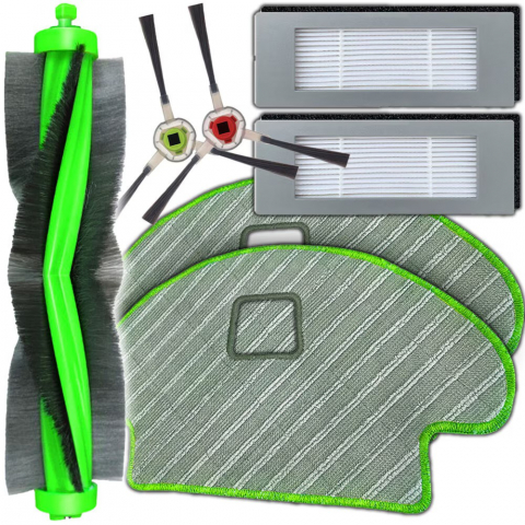 iRobot Roomba - Set 7 accesorii NewEvo compatibile cu iRobot Roomba Combo R113840, 1 perie tambur, 2 perii laterale, 2 filtre Hepa, 2 mop din microfibra