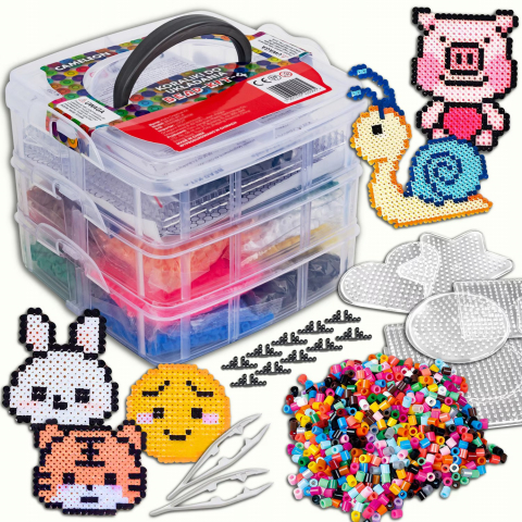 Jucarii Creative - Set 8000 Margele de calcat NewEvo in 15 culori, 6 tampoane transparente de stivuire, 2 foi hartie de calcat, 13 sabloane cu model, 2 pensete, 10 suporturi de proiect, Multicolor