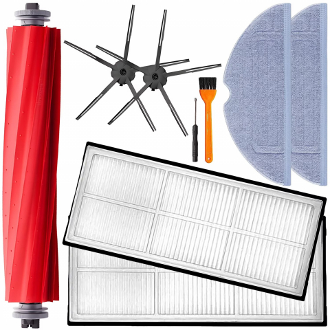 Accesorii si Piese Aspiratoare - Set 9 accesorii compatibile cu Xiaomi RoboRock S7, S7 PLUS, S7 MAX, S7 MAXV, S70, S75, 1 perie tambur, 2 perii laterale cu surub, 2 filtre Hepa, 2 mop din microfibra, 1 accesoriu curatare, Surubelnita