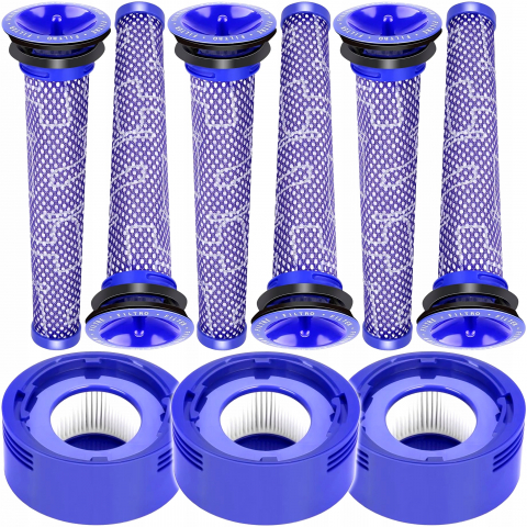 Dyson - Set 9 filtre NewEvo® compatibile cu aspiratoare Dyson V7 V8 V8+, 6 Prefiltre, 3 Filtre Hepa, Lavabil, Violet