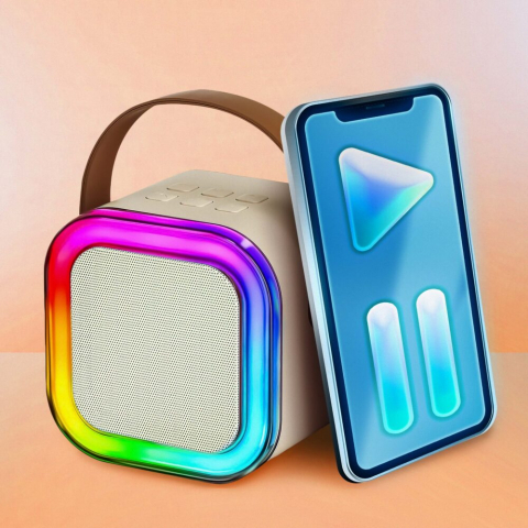 Set Boxa Bluetooth 5.3 Karaoke Cu 2 Microfoane Wireless, Pentru Adulti si Copii NewEvo®, Pentru Petreceri Si Spectacole, Lumini RGB, 4 Efecte Vocale, MicroSD Card, Type-C, Aux, Crem [2]