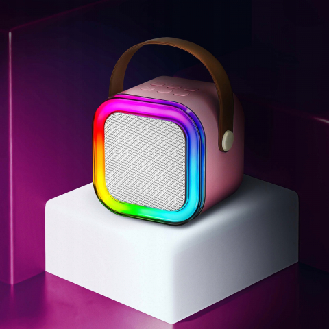 Set Boxa Bluetooth 5.3 Karaoke Cu 2 Microfoane Wireless, Pentru Adulti si Copii NewEvo®, Pentru Petreceri Si Spectacole, Lumini RGB, 4 Efecte Vocale, MicroSD Card, Type-C, Aux, Roz [4]