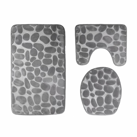 Set covoras de baie 3 piese, Spuma cu memorie, Microfibra, 80x50, 50x40, 36x40, Gri [1]
