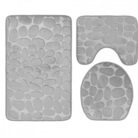 Set covoras de baie 3 piese, Spuma cu memorie, Microfibra, 80x50, 50x40, 36x40, Gri [0]