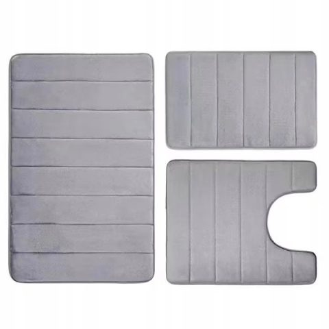 Set covoras de baie 3 piese, Spuma cu memorie, Microfibra, 80x50, 60x40, 40x50, Gri Antracit [0]