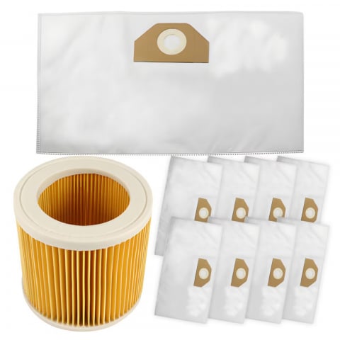 Accesorii si Piese Aspiratoare - Set filtru de aer si 10 saci textili NewEvo pentru aspiratoare Karcher seria WD3, WD2, SE 4001, SE 4001 Special, SE 4002
