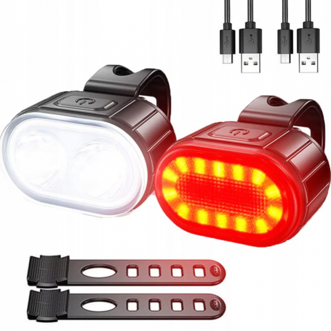 Sport & Travel - Set lumini bicicleta NewEvo, far bicicleta fata spate, USB reincarcabil cu acumulator, 4 moduri de iluminare, rezistent la apa IPX4, Alb Rosu