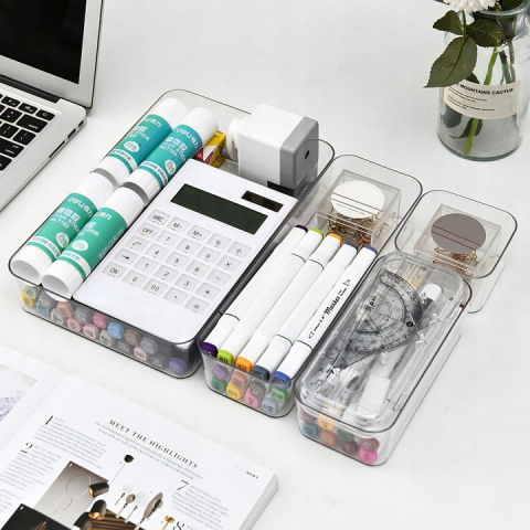 Set Organizator Sertar NewEvo, 25 Piese, 4 Marimi Diferite Pentru Depozitare Cosmetice, Bijuterii, Ustensile Bucatarie, Pixuri, Creioane, Piese Antialunecare, Diferite Configuratii, Transparent [5]