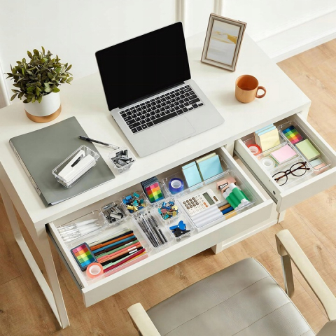 Set Organizator Sertar NewEvo, 25 Piese, 4 Marimi Diferite Pentru Depozitare Cosmetice, Bijuterii, Ustensile Bucatarie, Pixuri, Creioane, Piese Antialunecare, Diferite Configuratii, Transparent [4]