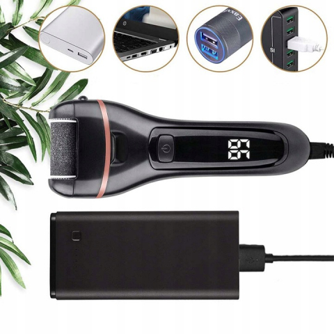 Set Pila electrica pentru talpi si calcaie NewEvo®, Display digital, Acumulator 1200 mAh, 2 viteze, 2400 rot/min, 6 Capete incluse, LED lanterna, Accesorii incluse, Indepartare piele moarta, Indeparta [8]