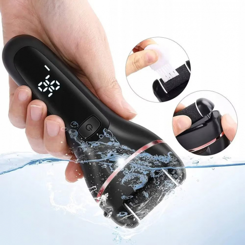 Set Pila electrica pentru talpi si calcaie, Display digital, Acumulator 1200 mAh, 2 viteze, 2000 rot/min, 3 Capete incluse, LED lanterna, Accesorii incluse, Indepartare piele moarta, Indepartare calus, Negru [5]