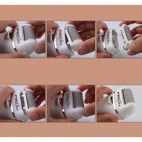 Set Pila electrica pentru talpi si calcaie, PROtone, Display digital, Acumulator 1200 mAh, Incarcare USB, Impermeabil, 2 viteze, 2400 rot/min, 3 Capete incluse, LED lanterna, Indepartare piele moarta, [5]