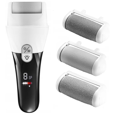 Set Pila electrica pentru talpi si calcaie, PROtone, Display digital, Acumulator 2000 mAh, 2 viteze, 2400 rot/min, 3 Capete incluse, LED lanterna, Indepartare piele moarta, Indepartare calus, Negru Al [3]