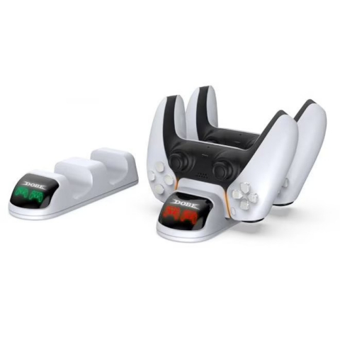 Statie de incarcare controller PS5 Dobe, stand dublu, incarcare rapida, indicator incarcare, Alb [8]