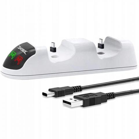 Statie de incarcare controller PS5 Dobe, stand dublu, incarcare rapida, indicator incarcare, Alb [0]