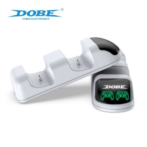 Statie de incarcare controller PS5 Dobe, stand dublu, incarcare rapida, indicator incarcare, Alb [2]