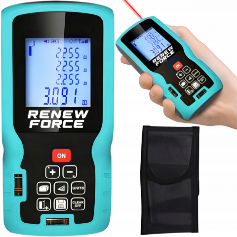 Unelte si aparate de masura - Telemetru cu laser 50 m, Renew Force, Ecran LCD, precizie +/- 1.5mm, protectie IP54(ploaie si praf), clasa laser II, calcul suprafata, calcularea volumelor, Negru