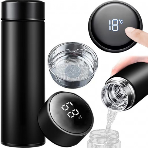 Termos smart cu Ecran LED pentru cafea/ ceai, sita infuzor, indicator temperatura, otel inoxidabil, 500ml [3]