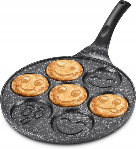 Tigaie pentru clatite cu 7 forme Smile Pancakes PROtone, din otel inoxidabil acoperit cu ceramica, atat pentru aragazul normal cat si pentru cel vitroceramic si electric, Dimensiune tigaie 26 cm, Dime [4]