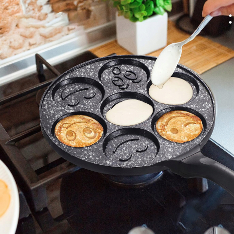 Tigaie pentru clatite cu 7 forme Smile Pancakes PROtone, din otel inoxidabil acoperit cu ceramica, atat pentru aragazul normal cat si pentru cel vitroceramic si electric, Dimensiune tigaie 26 cm, Dime [5]