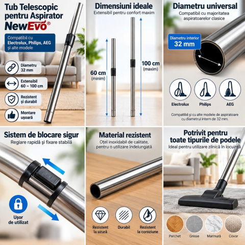 [https://www.beststoreonline.ro/tub-telescopic-aspirator-newevo-din-o%C8%9Bel-inoxidabil-universal-32-mm-extensibil-60-100-cm-compatibil-cu-electrolux-philips-%C8%99i-aeg-reglabil-rezistent-pentru-aspiratoare-clasice.html](https://www.beststoreonline.ro/tub-telescopic-aspirator-newevo-din-o%C8%9Bel-inoxidabil-universal-32-mm-extensibil-60-100-cm-compatibil-cu-electrolux-philips-%C8%99i-aeg-reglabil-rezistent-pentru-aspiratoare-clasice.html) [2]