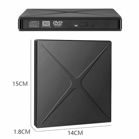 Unitate DVD CD RW externa portabila NewEvo, Port Usb C, Hub USB 3.0, Cititor de carduri SD, Disk Burner, Reader DVD Player pentru Windows 10, Laptop, PC, Negru [2]