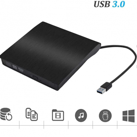 Unitate optica CD DVD externa, Plug and Play, 8X / 24X, USB 3.0, CD / VCD / DVD Burner Writer, Compatibil cu Windows/ Linux/ Mac OS, Negru [1]