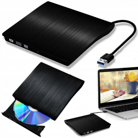 Unitate optica CD DVD externa, Plug and Play, 8X / 24X, USB 3.0, CD / VCD / DVD Burner Writer, Compatibil cu Windows/ Linux/ Mac OS, Negru [2]