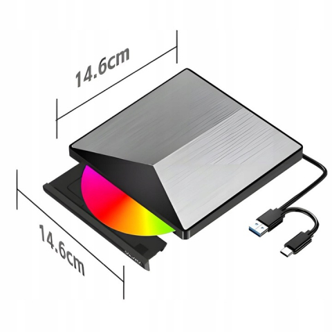 Unitate Optica Externa NewEvo 2in1, USB 3.0 si USB-C 3.1, DVD CD-RW, Driver pentru Laptop, Plug & Play, Aluminiu [5]