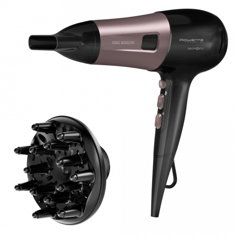 Uscatoare de par - Uscator de par Rowenta PowerLine CV5940F0, 2400W, functie Effiwats, invelis cashmere keratin, tehnologie Ionic booster, negru/roz