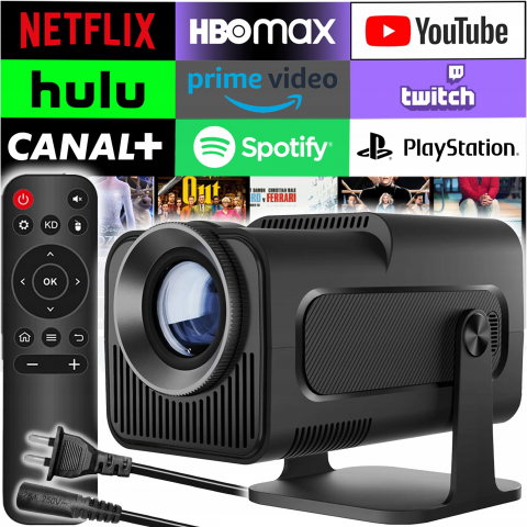 Videoproiectoare - Videoproiector portabil , 250ANSI,  Android 11, Wi-Fi 6, BT 5.0, rezolutie 1280X720p  HD, suport 4K, conexiune HDMI, USB si Mirroring Android/IOS, Negru