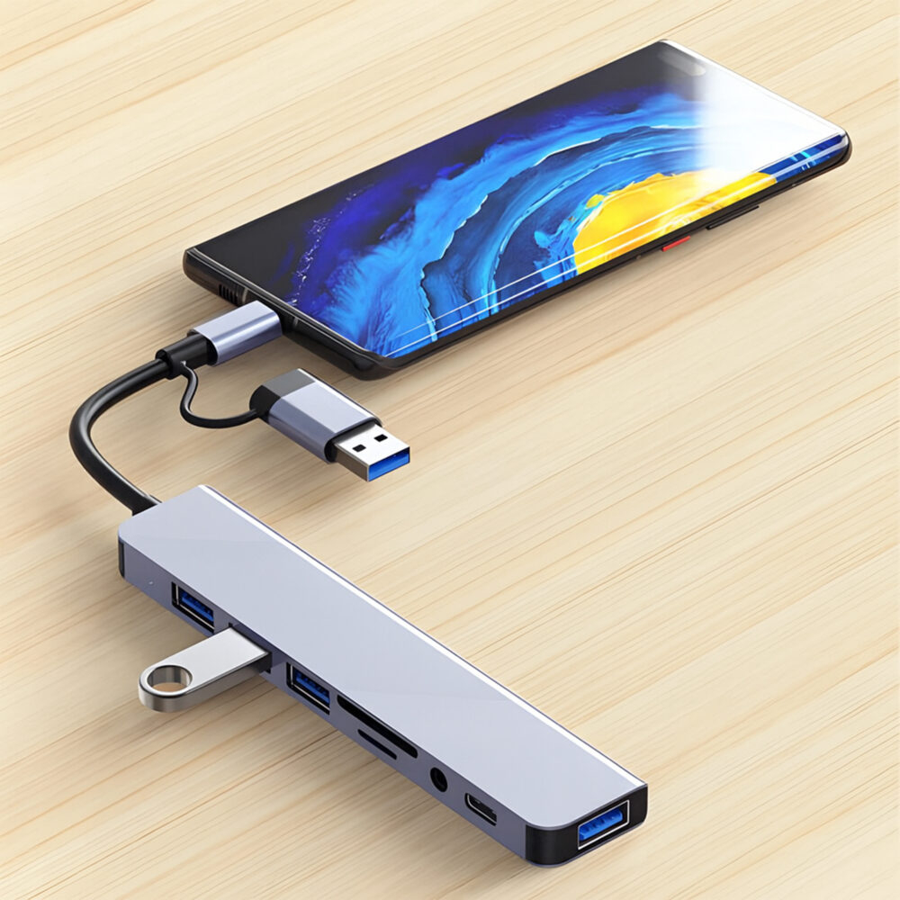 Adaptor Hub USB-C 3.1 Multiport 8-in-2 NewEvo®, 3.5mm Jack Audio, 1x ...