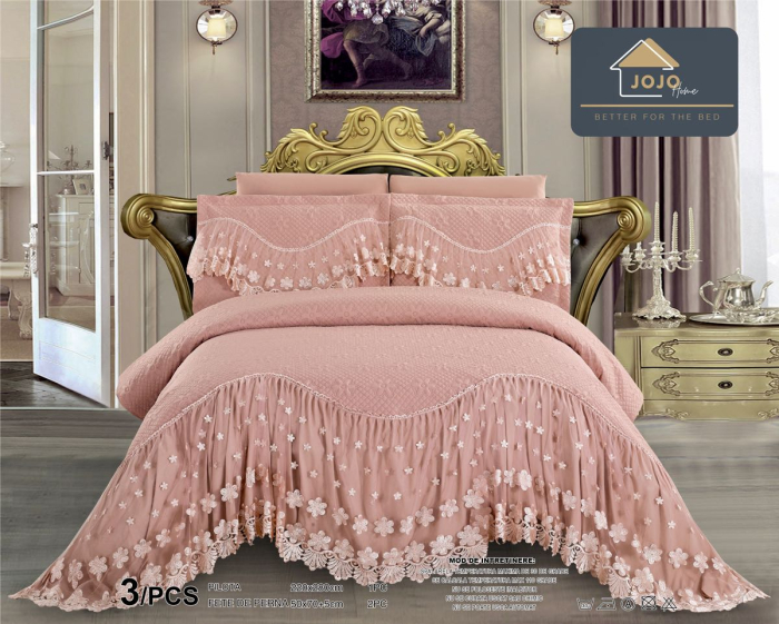 Cuvertura Luxury cu  Volan, Matlasata, Pat Dublu, 3 Piese, ROZ PUDRAT [2]