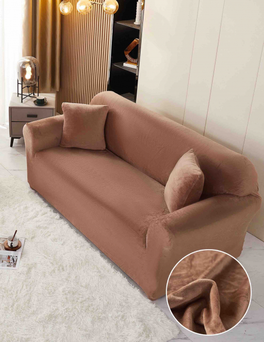 Husă Catifea Premium pentru Canapea 2 Locuri – mărimea M (130-180 cm) Maro [1]