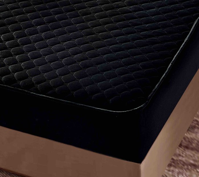 Husa Matlasata Tip Topper Catifea Negru pentru Pat 160x200cm + 2 Fete de Perna 50x70cm - Huse de Pat Confortabile si Elegante [3]