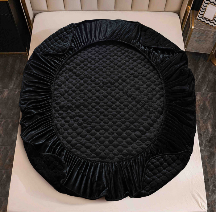 Husa Matlasata Tip Topper Catifea Negru pentru Pat 160x200cm + 2 Fete de Perna 50x70cm - Huse de Pat Confortabile si Elegante [4]