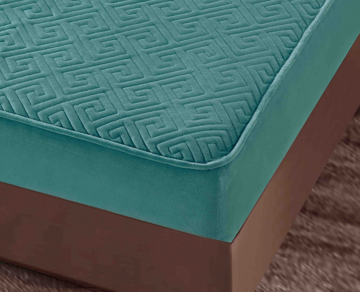 Husa Matlasata Tip Topper Catifea Turcoaz pentru Pat 160x200cm + 2 Fete de Perna 50x70cm - Huse de Pat Confortabile si Elegante [3]