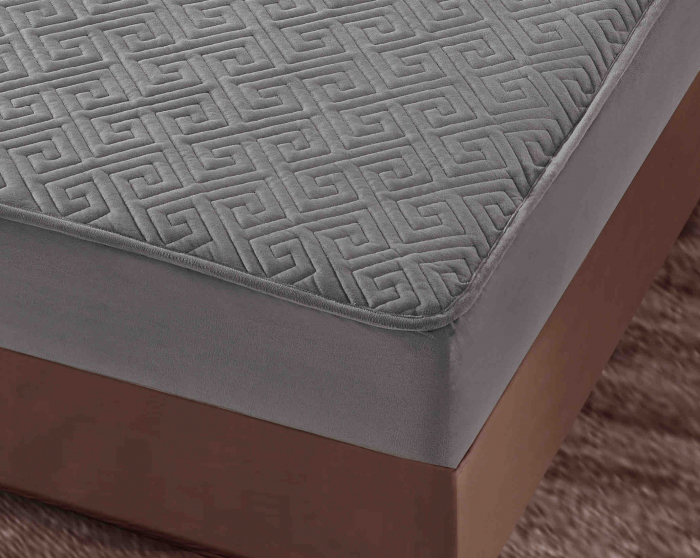 Husa Matlasata Tip Topper Catifea Gri pentru Pat 160x200cm + 2 Fete de Perna 50x70cm - Huse de Pat Confortabile si Elegante [2]