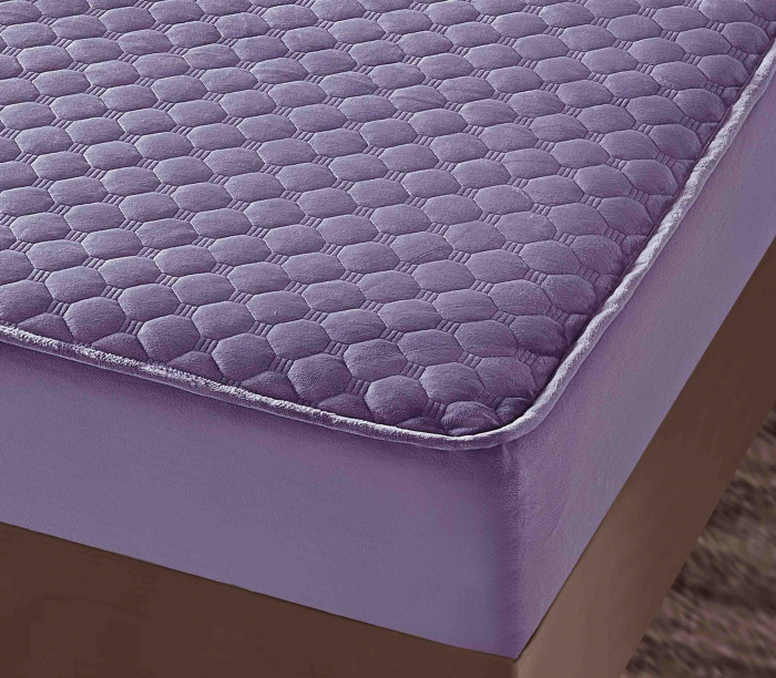 Husa Matlasata Tip Topper Catifea Mov pentru Pat 160x200cm + 2 Fete de Perna 50x70cm - Huse de Pat Confortabile si Elegante [3]