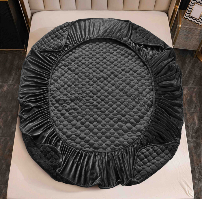 Husa Matlasata Tip Topper Catifea Gri Inchis pentru Pat 160x200cm + 2 Fete de Perna 50x70cm - Huse de Pat Confortabile si Elegante [4]