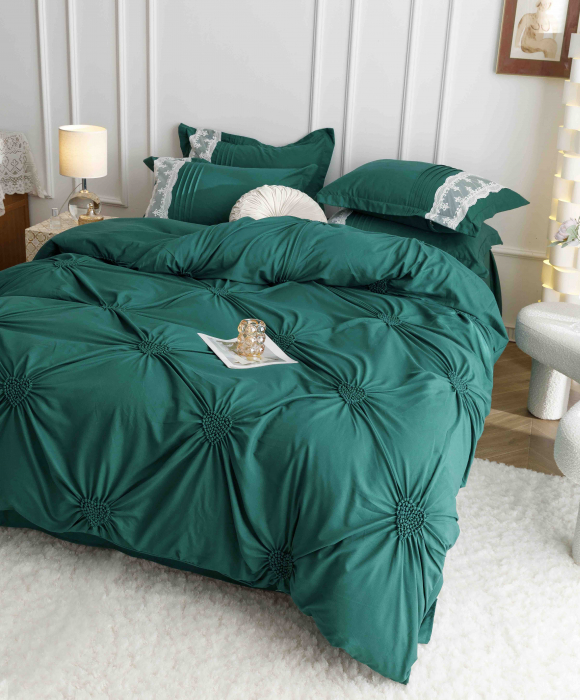 Lenjerie Bumbac Premium 6 Piese, cu Inimi Brodate,Verde [2]