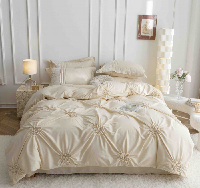 Lenjerie Bumbac Premium 6 Piese, cu Inimi Brodate, Crem [5]
