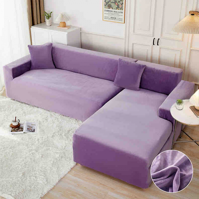 Set 2 Huse Elastice Catifea pentru Coltar, Marime M-L, Lila [1]