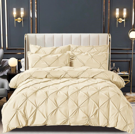 Lenjerii cu Pliuri - Lenjerie Pat Dublu, LUXURY din BUMBAC FINET 100%, 6 PCS -CREM